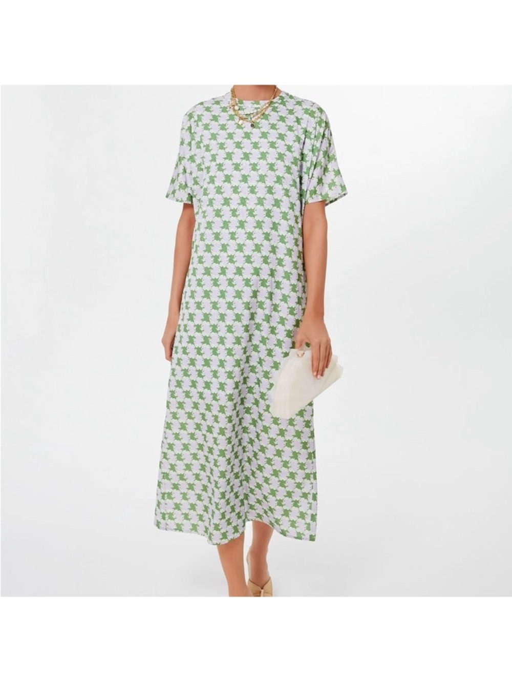 Green & White Printed Midi Dress - Women's Casual Tee Dress